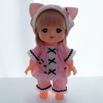 メルちゃんサイズ　パジャマ3点セット　ピンク×黒　音符柄