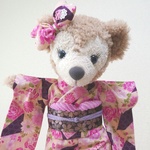 コグマの着物🐻🎀ピンクの花模様に長春色の桜帯の振袖セット（コットン）ヌイグルミ用振袖コスチューム