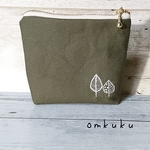 《受注制作》刺繍帆布ミニポーチ＊カーキ(A)