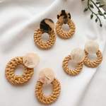 夏物SALE‼️ラタンピアス マーブル  おおぶりピアス(ピンクベージュ)