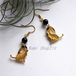黄金猫とオニキスのピアス/イヤリング