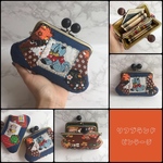 子ネコとお花のアップリケ 親子がま口 財布 がま口財布 猫