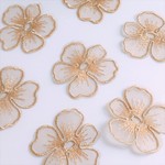 オーガンジー刺繍　花　アンティークベージュ　5個　（OS-F01）
