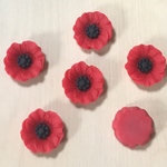 RED BLACK FLOWER CABOCHONS