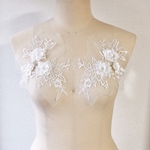 左右セット 立体花 フラワー チュール刺繍レースアップリケ 白 BK190828 ハンドメイド 手芸 素材 材料 ドレス