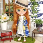 No.1674   黃×青マドラスチェックのカシュクールと白ワンピのセット