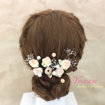 髪飾り 結婚式 ヘッドドレス お呼ばれ ヘアアクセサリー ウェディング  ブライダル かすみ草 ヘッドパーツ  ヘアパーツ ローズ ピンク 二次会 パーティ ヘアアレンジ 卒業式 花