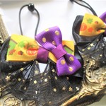 ♡ハロウィンリボン♡大きめ♡チュール♡カボチャ♡ゴールドドットキッズリボンへアゴム２点セット