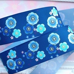 【8549】2m350円 38mm幅 グログランリボン 和柄 和風 桜 青 ブルー  ネイビー