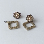 ビーズ  ステッチ ピアス 2way 秋色