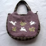 うさぎと萩のアップリケと刺繍のトートバッグ