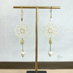 再販 水引ピアス/イヤリング ～小花ゆれる～ 白金