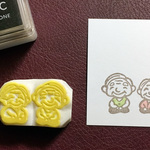 にっこり笑顔のおじいちゃんとおばあちゃんの消しゴムはんこ（持ち手つき）
