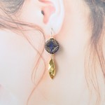 ドイツ製コイン（アンティークブルーG）とメタルリーフ♡ピアス・イヤリング♪【K18・K14GF/14kgf対応】