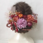 【m111ko様 専用出品】orange pink red gold tulle ribbon ヘッドドレス