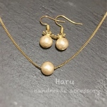 ＊王冠コットンパールピアス×コットンパールネックレスセット＊