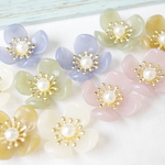 New！10個★アクリルフラワーカボション　秋色　花芯パール付き