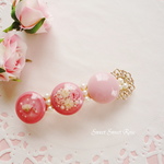 【再販】秋色♡バレッタ　～かすみ草のダスティピンク～　バレッタ/花/かすみ草/レジン/丸/パール/透かし/ピンク/秋