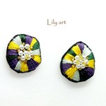 silver★和風colorゆるまる刺繍ビーズピアス