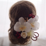 〔再販×3〕赤金実りの♡胡蝶蘭 造花 髪飾り 赤金組紐髪飾り ヘッドドレス
