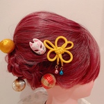 きつね☆江戸うちリボン☆タッセル☆お祭り髪飾り☆成人式☆花火☆ヘッドドレス☆
