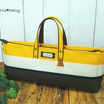 【mo様専用】№1140 倉敷帆布フルートバッグ＊ヤマブキ×キナリ×ネイビー×ブラウン