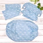 【miyo0912miyo様専用】 アンジェレッテ用 収納カバー&よだれパッド&首回りカバー 4点セット ❁﻿デニム風リボン水色×ダマスク柄ベージュピンク❁﻿
