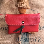 ギフトのようなリボン付き大きな２層の長財布/ふんわり長財布/赤いレザー財布/gift-red