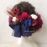 wine red cassis navy gold tulle ribbon ヘッドドレス ウエディング 成人式 髪飾り
