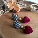 【sale】秋冬のオシャレに♡モノトーンチェック×ボルドーの大ぶりイヤリング