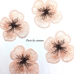 4pcs・刺繍レースフラワー（コーラル）c-96