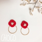 水引＊2way赤のお花とゴールドリングピアス