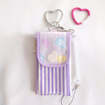 キッズ携帯＆リールキーケース☆通学の必需品♡ハートメッセージパープル
