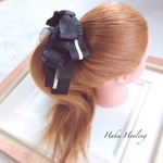 再販♡ブラックフリル♡ライン入りリボン バナナクリップ