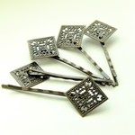 10個・透かしパーツ付きヘアピン・アンティークブロンズ・19080506