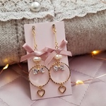 ジルコニアリボンロングピアス&イヤリング Pink R459