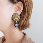 【 chimie vintage-822 】ヴィンテージネイビー　ブラックディスク　イヤリング・ピアス