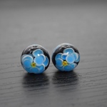 とんぼ玉　14mm　牡丹柄  水色  2個