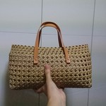 siika14様オーダー  ちょっぴり深めでコンパクトなかごバッグ～本皮持ち手ベーシックベージュ～  クラフト