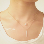  Double Chain Zirconia&Stick Necklace