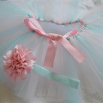 simply tutu & flower headband set ティファニーブルーxピンク