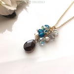【再販5】天然石スモーキークォーツとブルーフラワーのネックレス（ﾛﾝｸﾞﾈｯｸﾚｽ・ﾈｯｸﾚｽ・ｽﾜﾛﾌｽｷｰ・ﾀｰｺｲｽﾞ・ターコイズブルー・天然石）