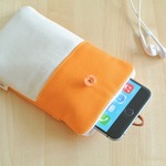 帆布と本革のスマホポーチ（オレンジ）　受注制作