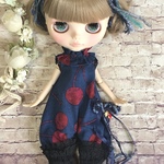 1324 さくらんぼ ロンピース 濃紺  Blythe ブライス アウトフィット