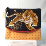 猛虎🐅♪ポケットティッシュポーチ(黒/ブラックトラ柄×オレンジドット×黒ドット)