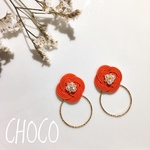 水引＊2wayオレンジのお花とゴールドリングピアス