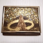 額付き癒しの風水開運画☆星光樹守り龍~星の宿る木～黄金色 ヒーリング　金運　夜空