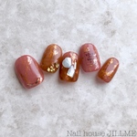 【pink×brownニュアンスnail】テラコッタ ブラウン ピンク 天然石ネイル 大理石ネイル ニュアンスネイル 