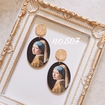 no.507 名画 真珠の耳飾りの少女 木製 ピアス、イヤリング