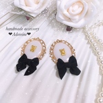 ❤︎No.182❤︎アンティークベアーブラックリボン ピアスイヤリング